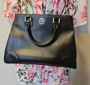 Tory Burch Black Leather Satchel with Structured Design